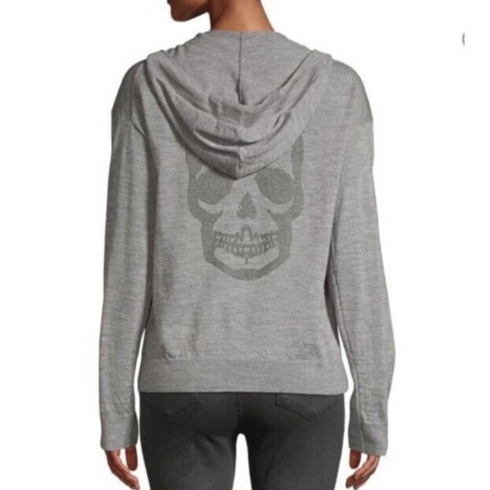 Zadig & Voltaire Comfy Skull Strass Gray Zip Hoodie Rhinestone XS SJTS7104FEP